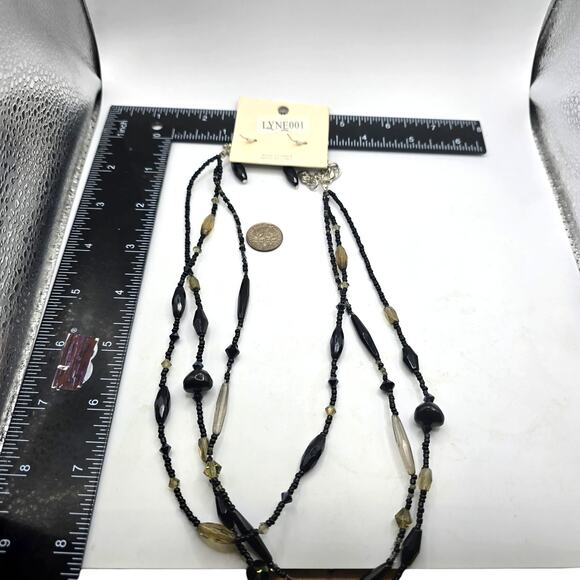 Vintage Necklace Set DaVinci Three Strand Black Seed Beads Dangle Earrings - Picture 5 of 5